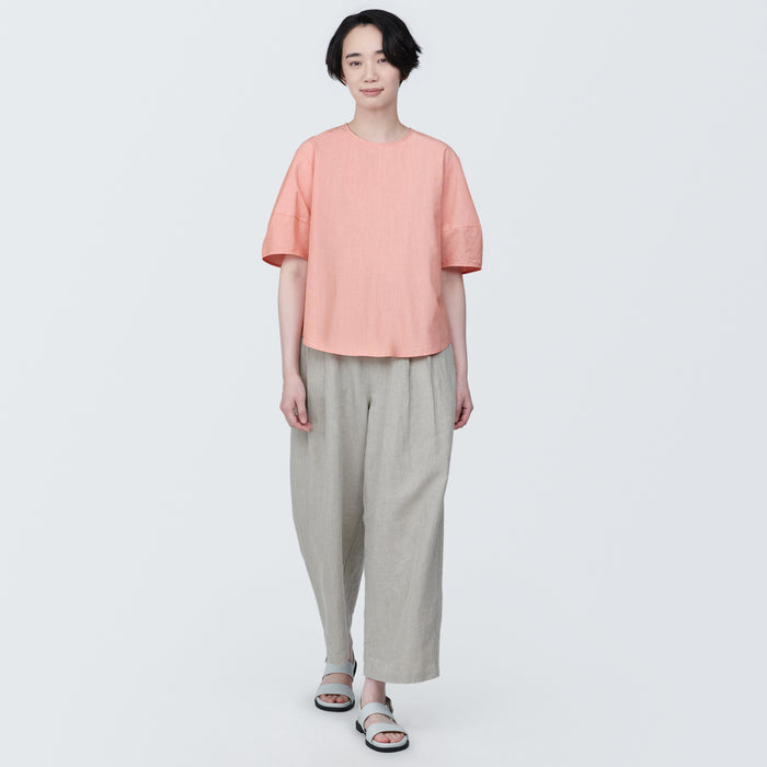 Muji Cool Touch Broadcloth Short Sleeve Striped Bluse Dame Lyserød | OO6K0C28C
