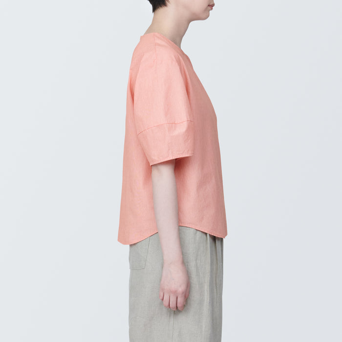 Muji Cool Touch Broadcloth Short Sleeve Striped Bluse Dame Lyserød | OO6K0C28C