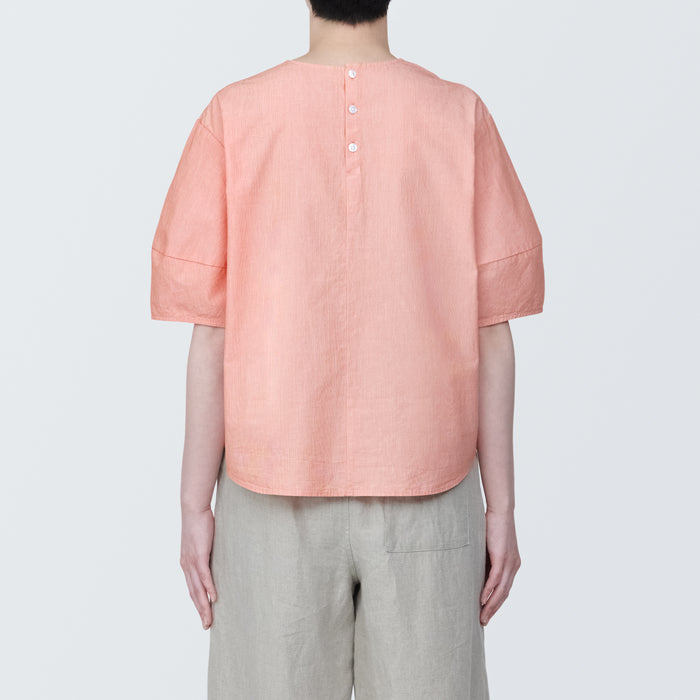 Muji Cool Touch Broadcloth Short Sleeve Striped Bluse Dame Lyserød | OO6K0C28C
