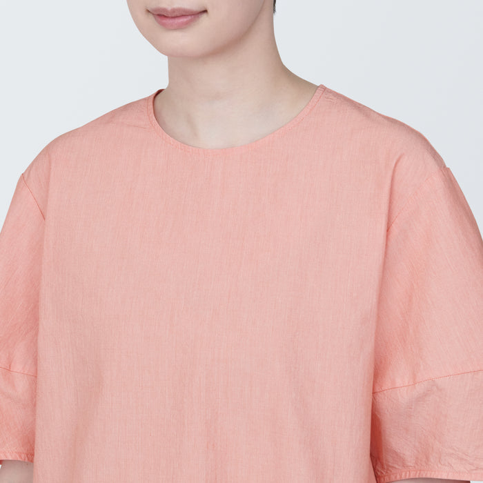 Muji Cool Touch Broadcloth Short Sleeve Striped Bluse Dame Lyserød | OO6K0C28C