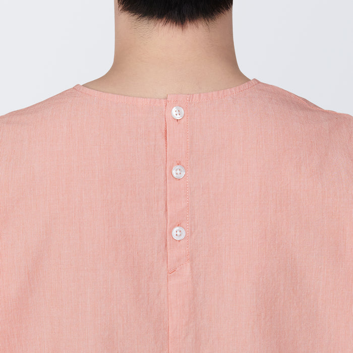 Muji Cool Touch Broadcloth Short Sleeve Striped Bluse Dame Lyserød | OO6K0C28C