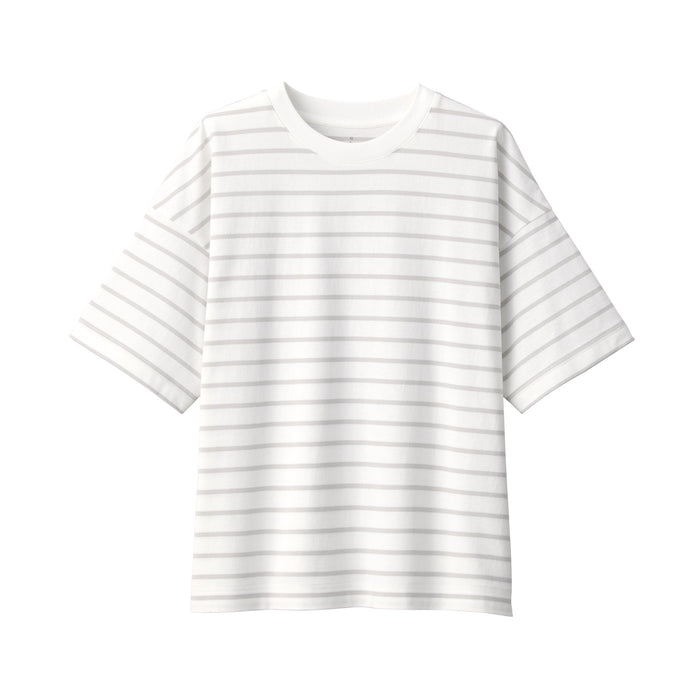 Muji Crew Neck Short Sleeve Striped T Shirts Dame Hvide | GV3X1X09J