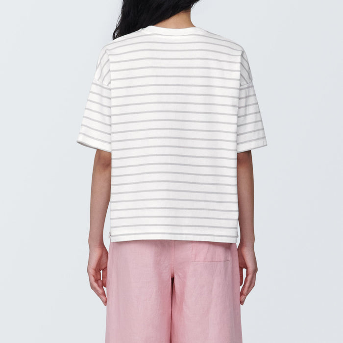 Muji Crew Neck Short Sleeve Striped T Shirts Dame Hvide | GV3X1X09J