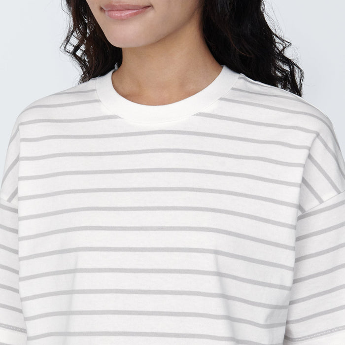 Muji Crew Neck Short Sleeve Striped T Shirts Dame Hvide | GV3X1X09J