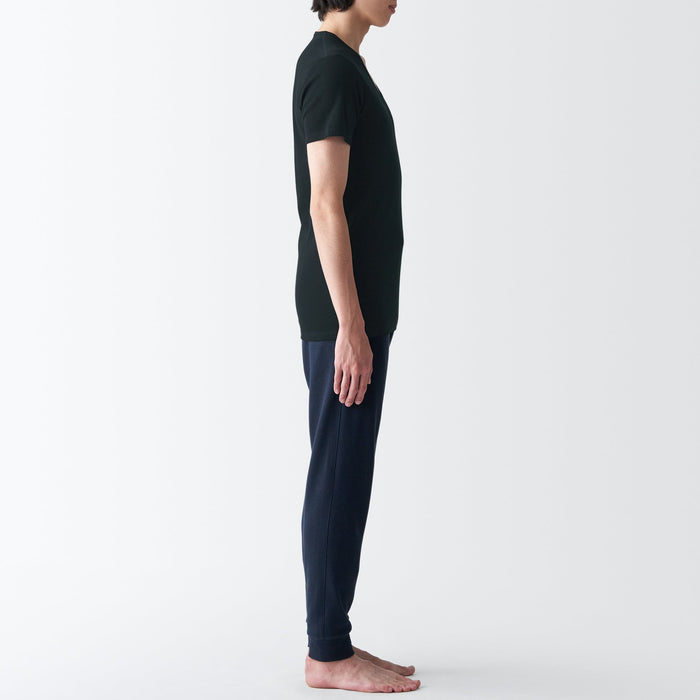 Muji Side Seamless Ribbed V Neck Short Sleeve T Shirts Herre Sort | XA8F1J99P