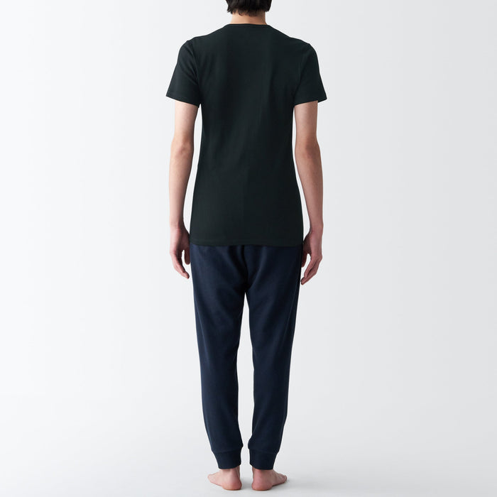 Muji Side Seamless Ribbed V Neck Short Sleeve T Shirts Herre Sort | XA8F1J99P