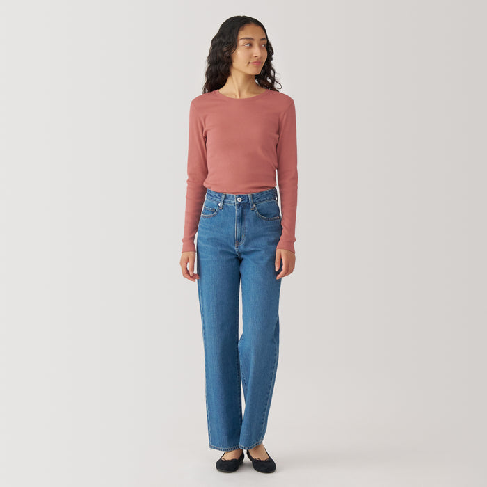 Muji Soy Fiber Blend Ribbed Crew Neck Long Sleeve T Shirts Dame Hvide | DU1L9Z14K