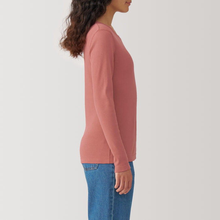 Muji Soy Fiber Blend Ribbed Crew Neck Long Sleeve T Shirts Dame Hvide | DU1L9Z14K