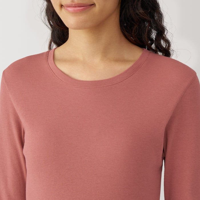 Muji Soy Fiber Blend Ribbed Crew Neck Long Sleeve T Shirts Dame Hvide | DU1L9Z14K