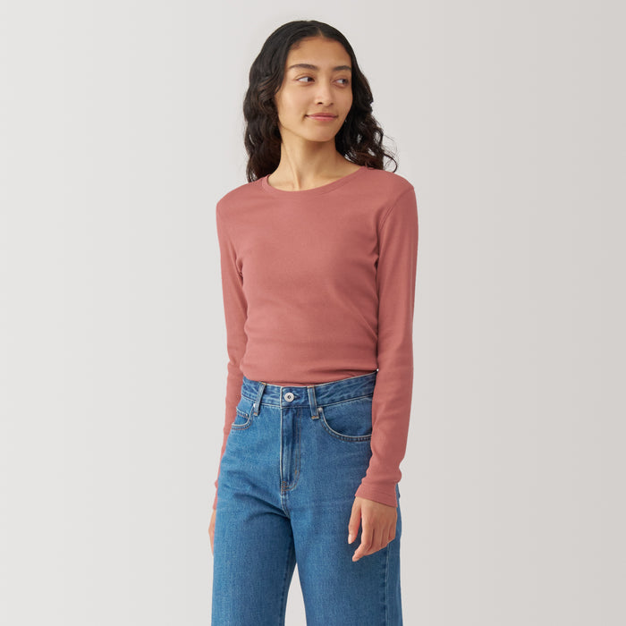 Muji Soy Fiber Blend Ribbed Crew Neck Long Sleeve T Shirts Dame Hvide | DU1L9Z14K