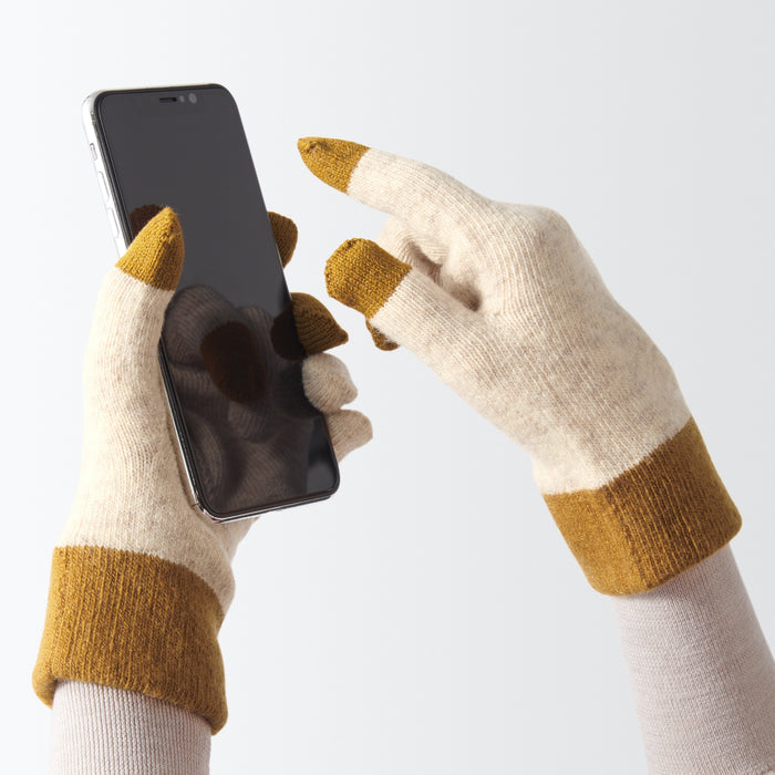 Muji Wool Blend Touchscreen Bicolor Handsker Dame Beige | KG6H5U21O